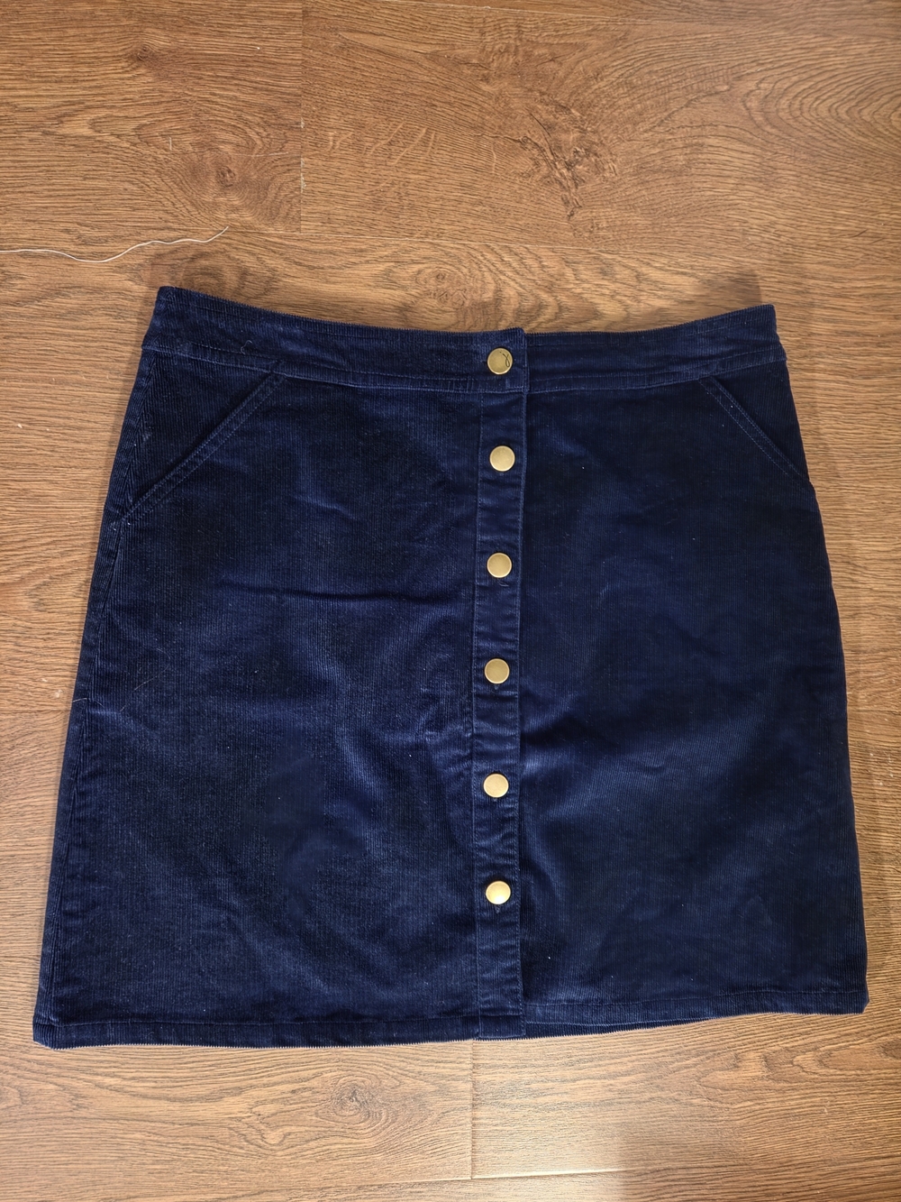 Joules Navy Corduroy Button-Front A-Line Style Skirt